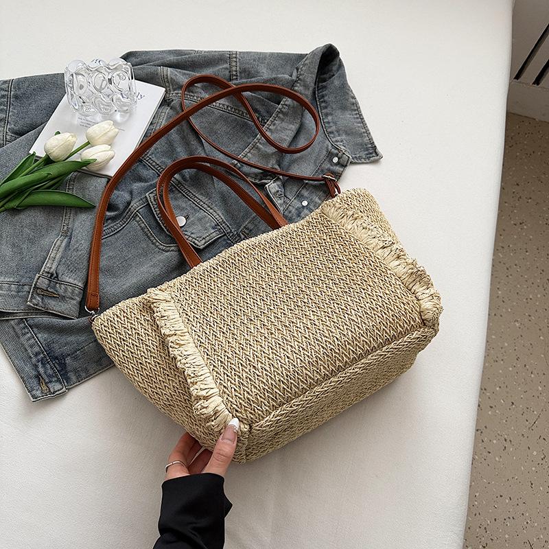 

Летняя плетеная сумка-тоут большой вместимости, женская сумка, новая простая плетеная сумка через плечо, сумка-корзина для овощей