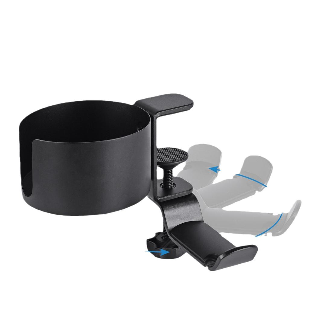 Aluminum Alloy Clamp-On Desk Cup Holder 360 Degree Rotatable Headphone Bag Hanger