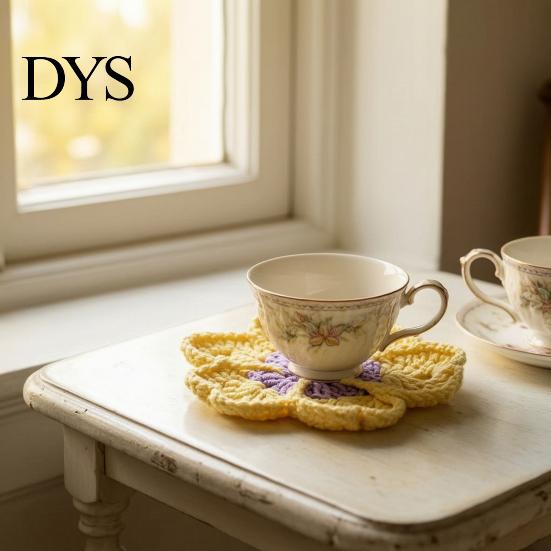 Absorbent Tableware Pads Handmade Crochet Flower Coasters for Drinks, Thermal Insulation Table Mat Cute Desk Decor Accessories Coffee Mugs And