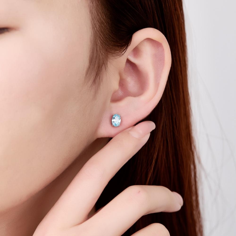 Sky Blue Zircon Earring 925 Sterling Silver Oval Stud Earrings