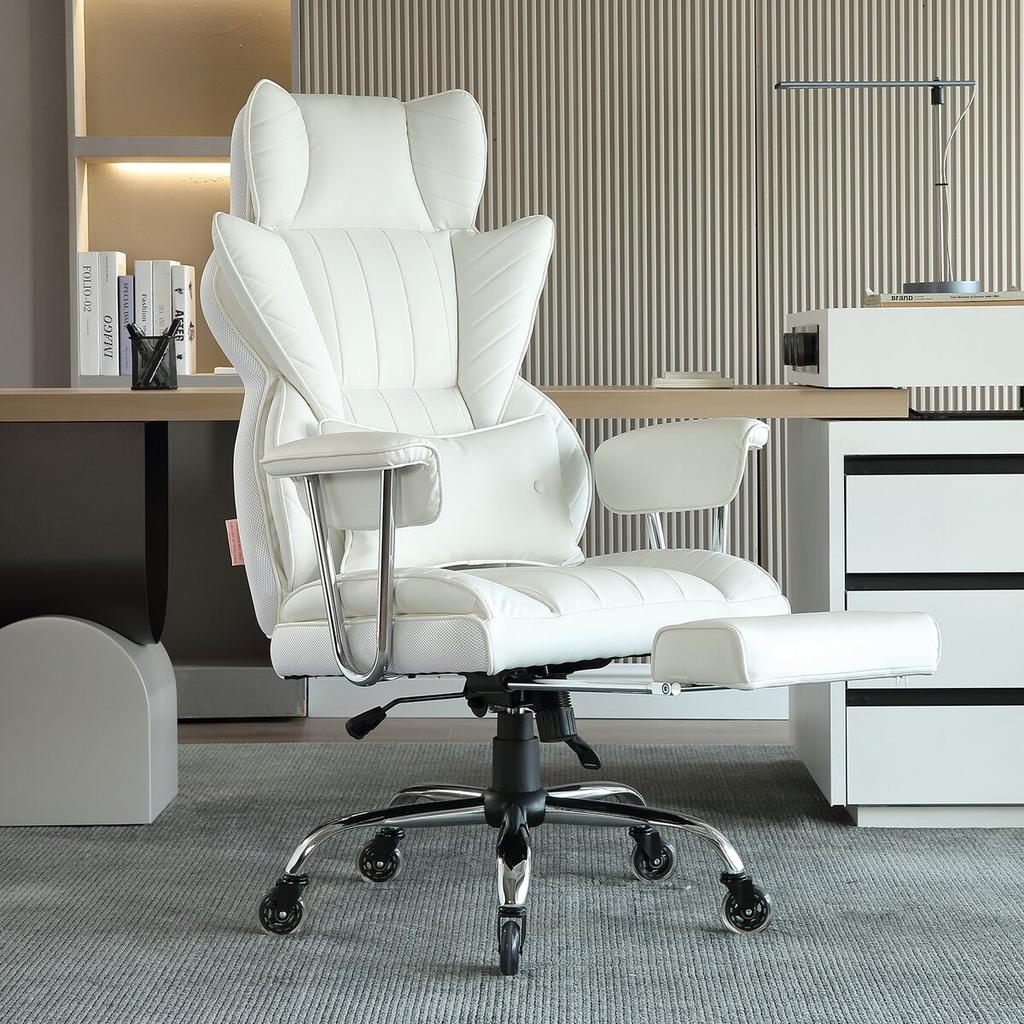 Reclining Office Chair with Footrest, Heavy Duty PU Leather Wide Office Chair, Big and Tall Executive Office Chairs with Lumbar Support, Strong Metal