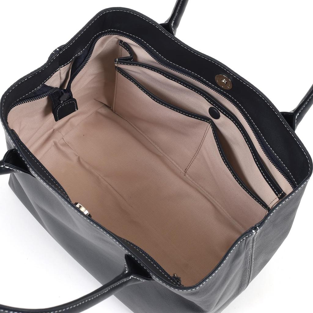 Kitamura Water-Repellent Form-Changing Handbag Y-1400, Dark Blue with White Stitching (Navy) 10901