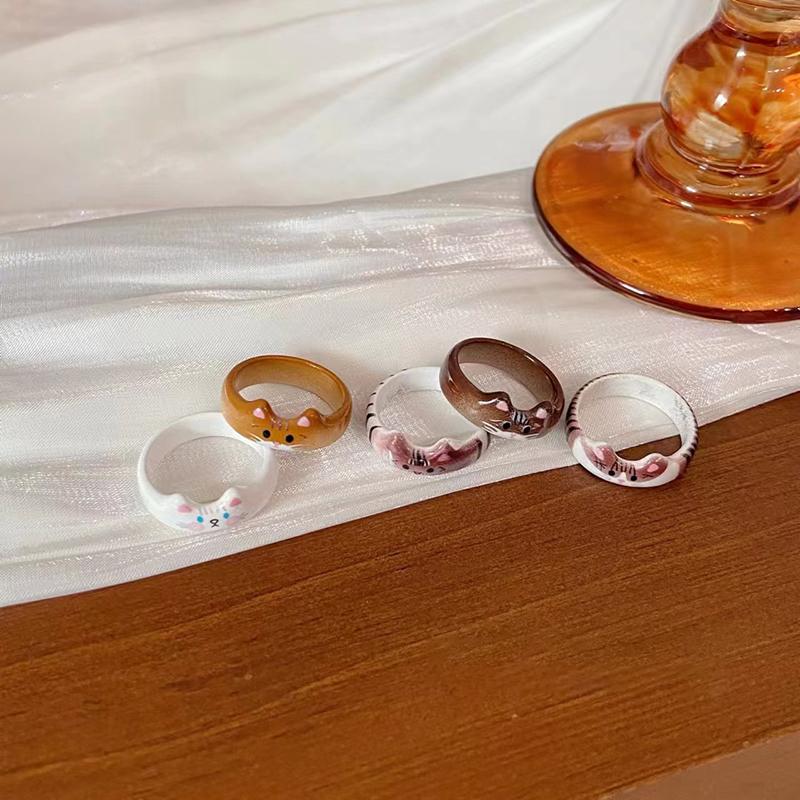 Fashionable Creative Cute Cat Drop Glaze Women'S Ring Valentine'S Day Year Gift