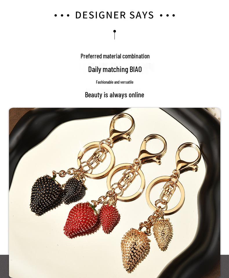 Strawberry Fruit Alloy Keychain: Cute Car Keyring & Bag Charm for Ladies