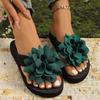 Blumen-Flip-Flops in Übergröße, Bequeme rutschfeste Hausschuhe für Damen, Flache Schuhe für Damen