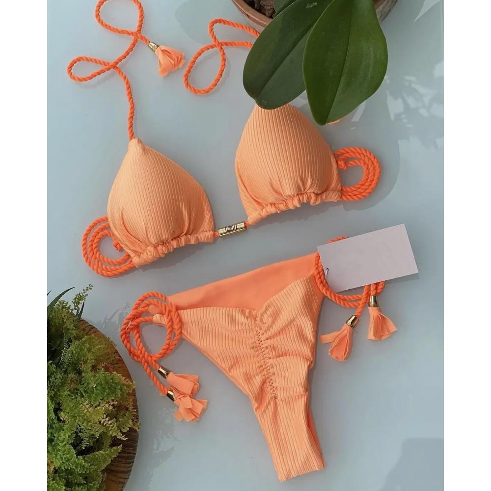 Dámské Bikini Nový Speciální Materiál Jednobarevný Šňůrkový Plavky Vícebarevné