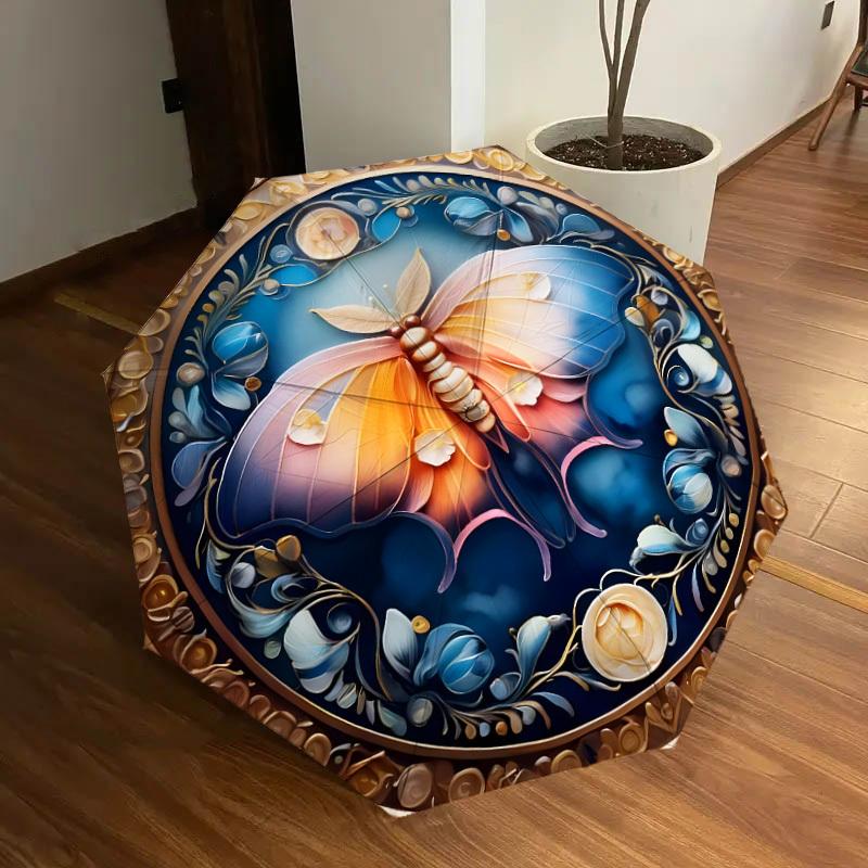 1pc Butterfly Mandala Artwork Umbrella with Plastic Handle,Suitable for All Seasons Home Travel Outdoor UmbrellaDD1310