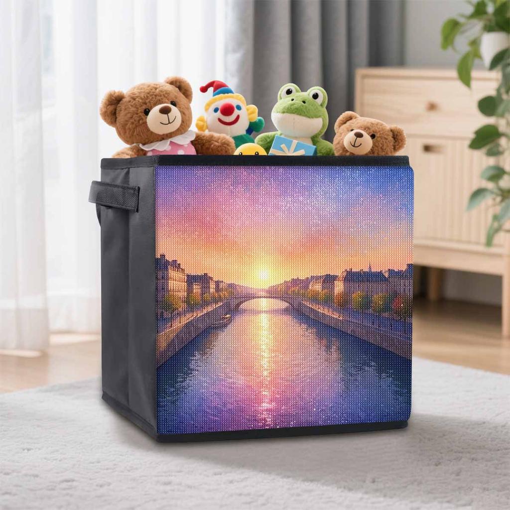 Wunderschöner Fluss 5D Diamantmalerei Aufbewahrungskorb Vollrunde Bohrmaschine Mosaik Diamantstickerei Kreuzstich-Kits Heimdekor Heimdekor