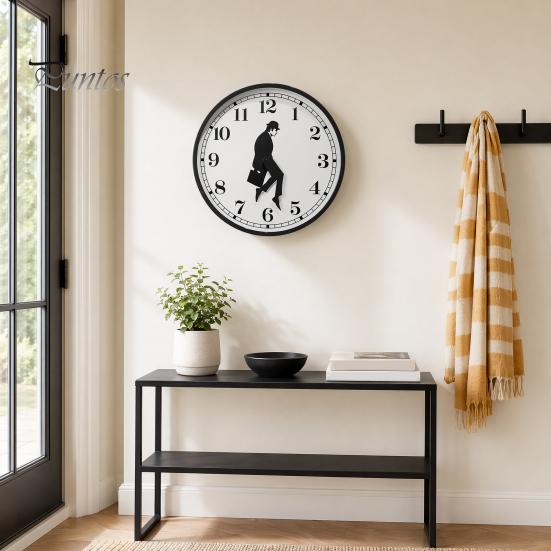 Quiet Sweep Clock Man Silhouette Wall Clock, Silent Non-Ticking Round Hanging Decorative Human Digital Analog for Home Office Bedroom Living Room
