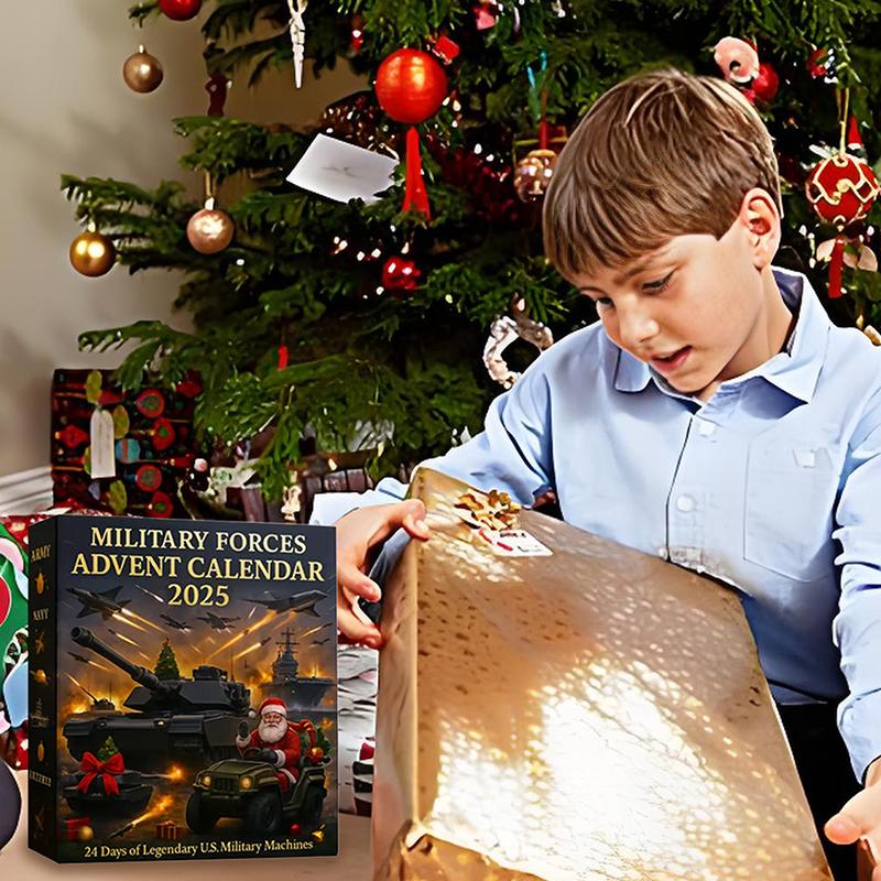 Calendar de Advent Legendele Forțelor Armate 2025, Cu 24 de Zile de Mașini Militare Legendare Americane Ornamente 2D
