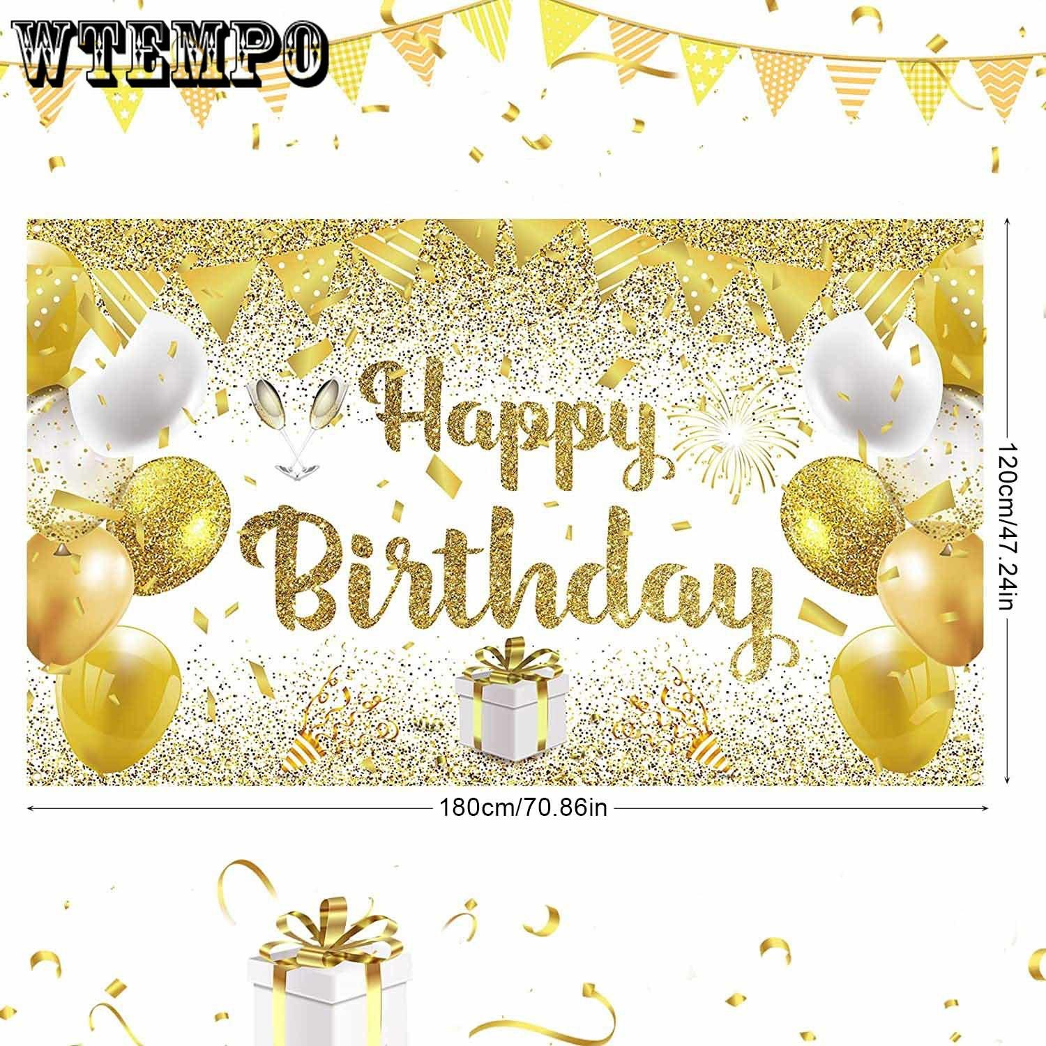 

1 шт. Золотой Белый Баннер для Украшения на День Рождения, 3 размера Золотой и Белый Баннер С Днем Рождения, Большой Золотой Белый Баннер для Вечеринки на День Рождения 180×120cm