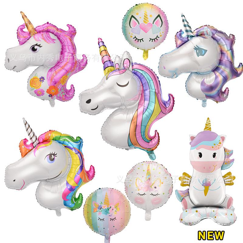 Large Unicorn Balloon Birthday Party Decorative Horse Head Balloon Closed Eyes One-Horned Horse Aluminum Film Balloon