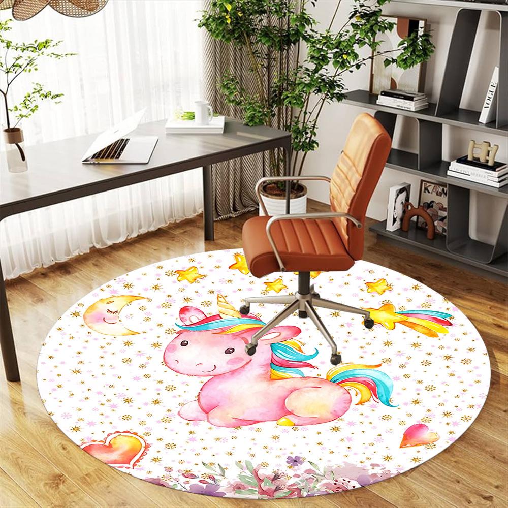 1pc Unicorn Flowers Round Chair Mat Area Rug - Non-Slip, Floor Mat for Office, Bedroom, and Indoor Decor C1125214