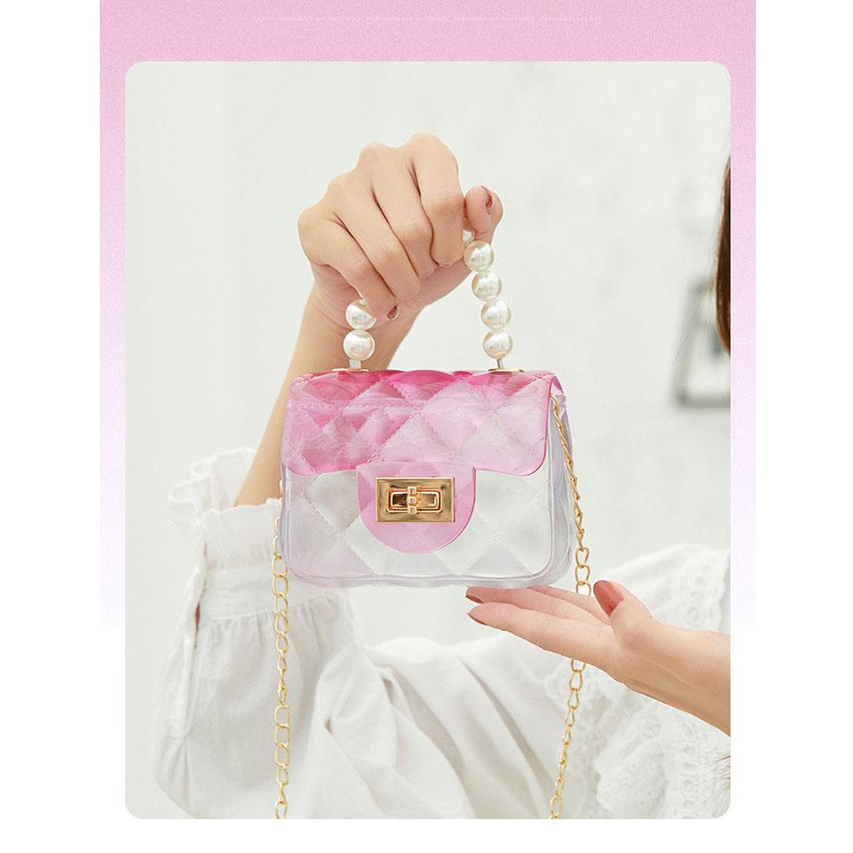Kawaii Crossbody Bag Cartoon Cute Girls Fashion Mini Chain Pearl Handbag Sweet Princess Jelly Pack Party Coin Purses Gift