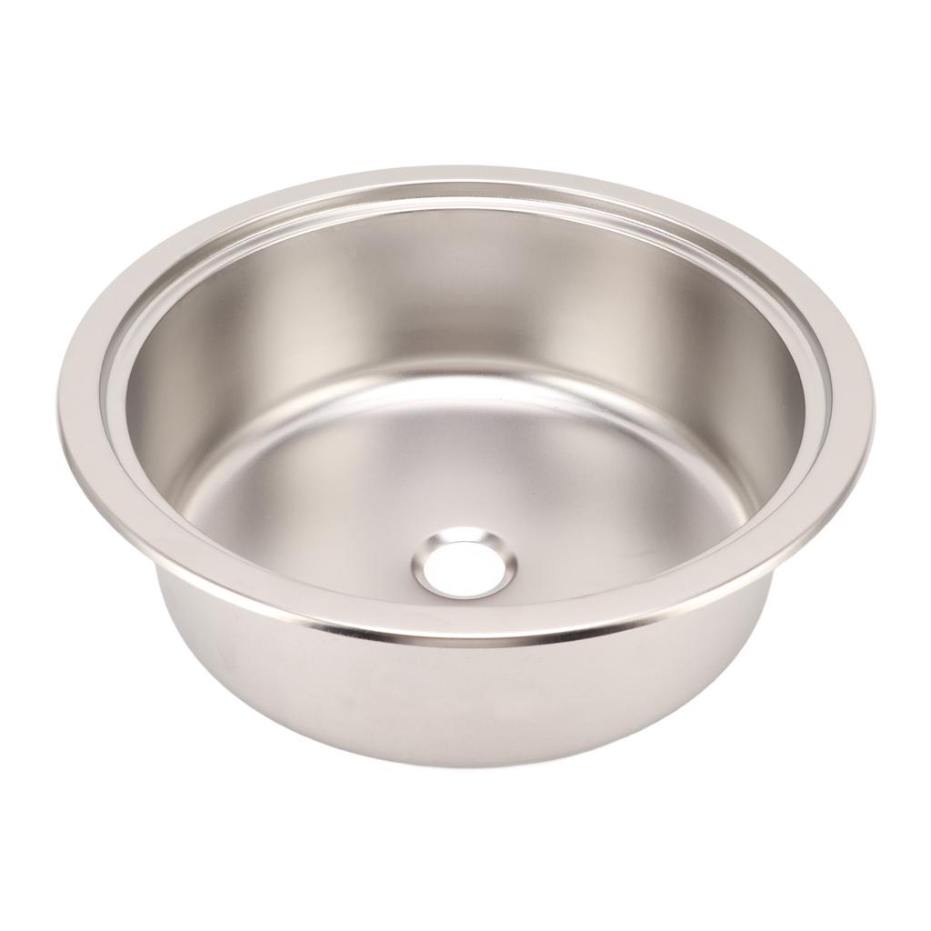 360x120mm/14.17x4.72in RV 304 Stainless Steel Sink Round Hand Wash Basin Sink with Bamboo Chopping Block for Boat Boat Sink