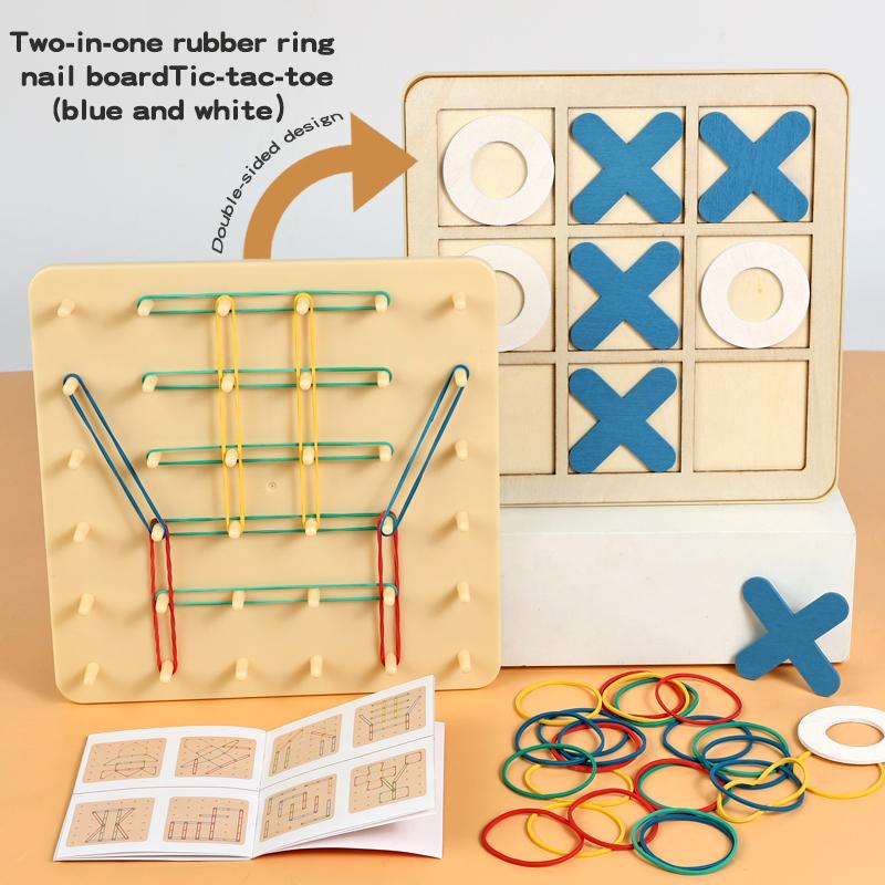 Two In One Nail Board Wooden Tic Tac Toe & Pegboard Set Enhance Spatial Thinking Strategy Skills Hand-Eye Coordination Training