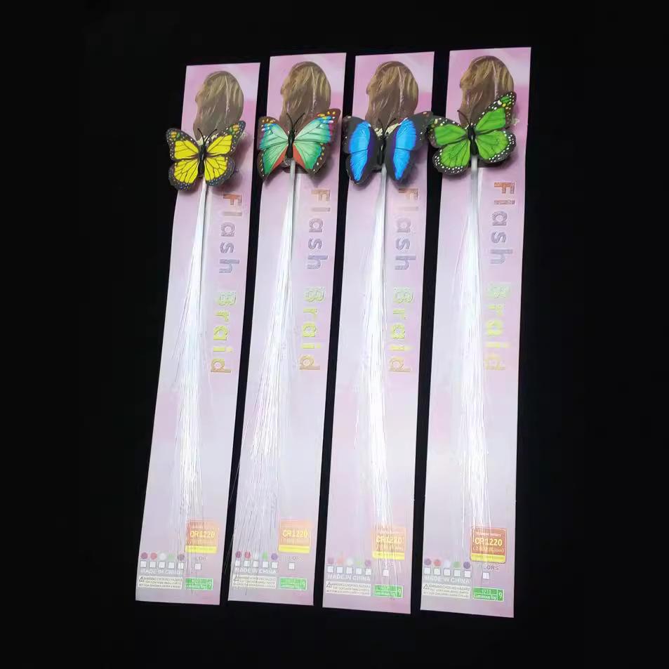 Colorful LED Flashing Fiber Optic Butterfly Hair Braids 