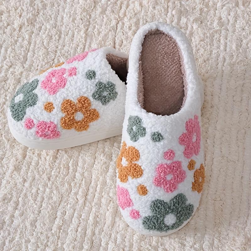 [Cozy Slippers] Warm Cozy Plush Slippers | Floral Slippers for Women and Men - Embroidered Sunflower Design, Thick TPR Sole, Machine Washable