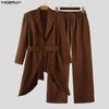 INCERUN Men Outfits Peak Lapel Long Sleeve Irregular Blazer Windbreaker Long Pants Casual Two Piece Suit Sets