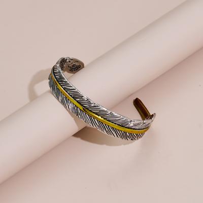 Vintage Bracelet with an Open Antique Pattern of Peony Feather  Men's and Women's Open Bicolor Leaf Bracelet.