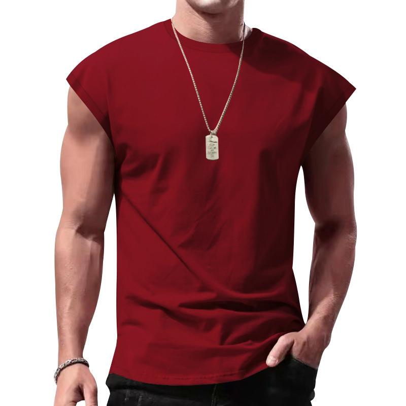 T-shirt décontracté à manches courtes rondes sans manches respirant pour hommes - Débardeur de sport d'été basique