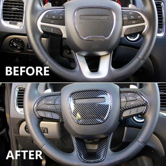 Carbon Fiber Style Interior Steering Wheel Cover Trim Bezels for Dodge Charger