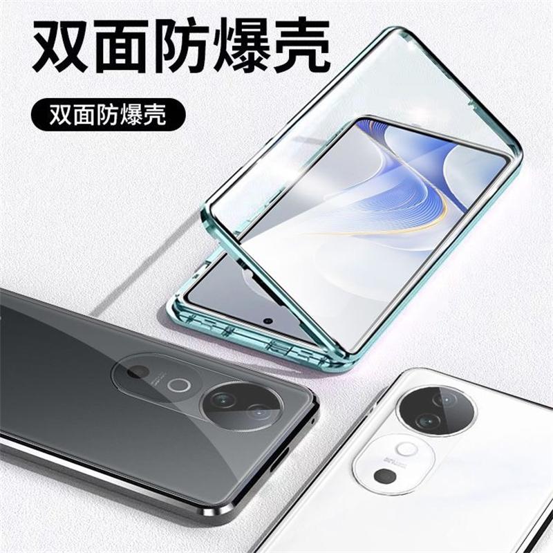 Custodia Integrale 360 per VIVO V40 5G Custodia Adsorbimento Magnetico Bicolore Copertura Protettiva in Vetro Temperato Metallico per Vivo V40 Pro