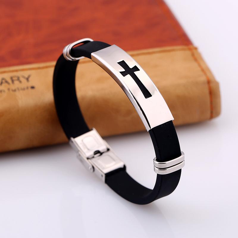 Trendy Fashion Cross Stainless Steel Silicone Bracelet Jewelry