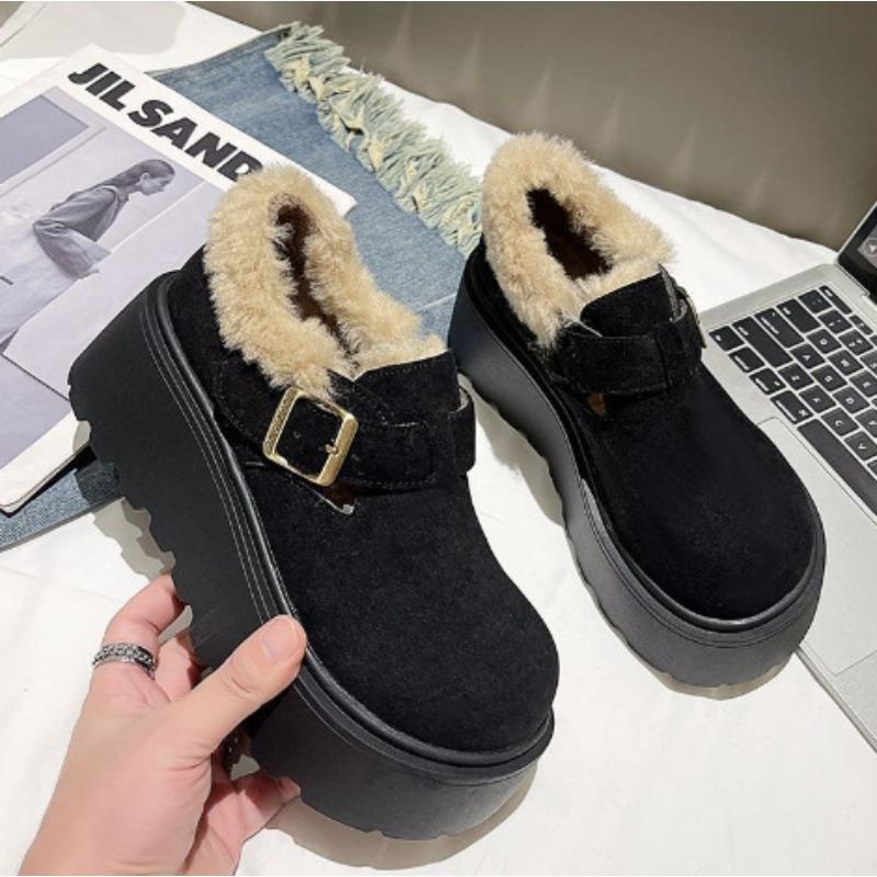 Fleece Muffin Increases Height with One Pedal, Big Head, Ugly and Cute Birkenstock Cotton Shoes, Women's New Thick-soled Warm Snow Boots In Winter