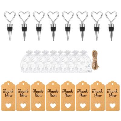 8Pcs Heart Shape Wine Stopper with Organza Drawstring Pouches and Thank You Card For Birthday Wedding Party Supplies