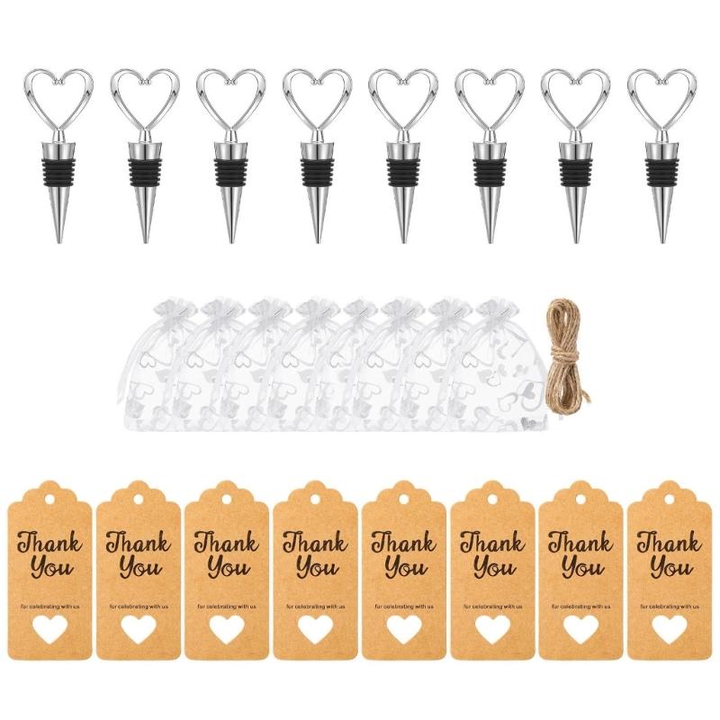 

8 шт. пробок для вина в форме сердца с органзовыми мешочками на кулиске и карточкой «Спасибо» для принадлежностей для дня рождения и свадебной вечеринки 1