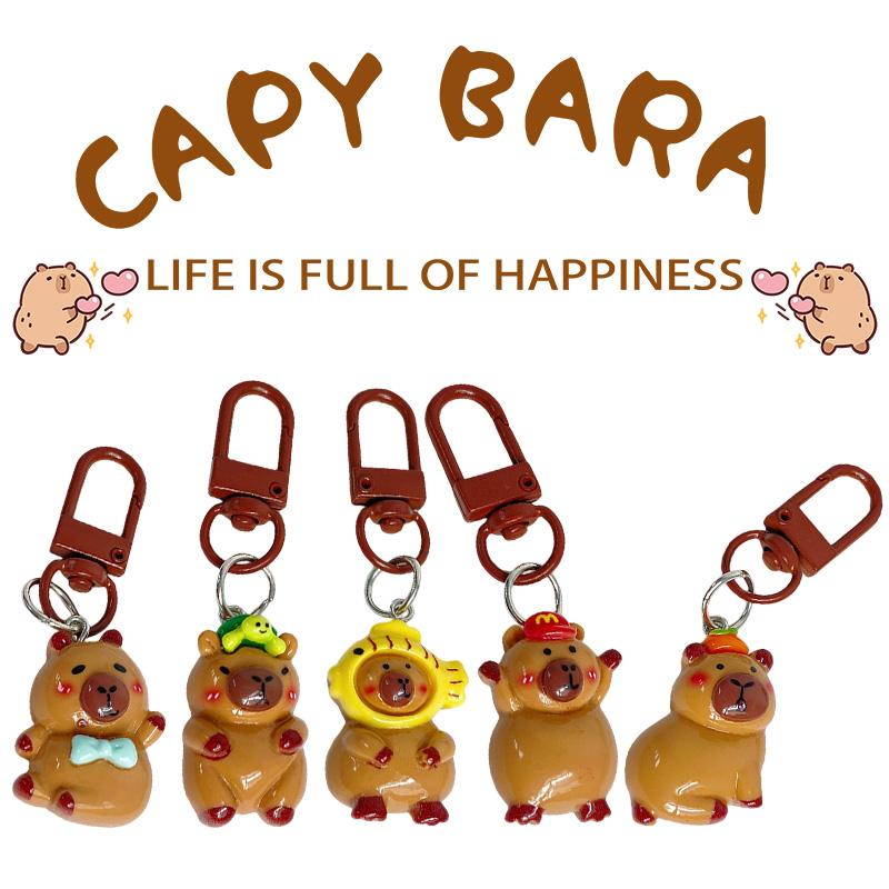 5-50Pcs Capibara Keychains Yellow Capybara Keyring For Bag Cell Phone Hanger Cute Car Key Pendant Small Gift Hairpin Accessories