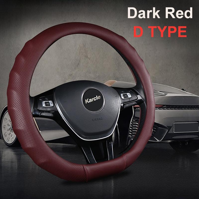 Karcle 3D PU Leather Steering Wheel Cover 15 Inch O/D Type Great Grip Anti-Slip Design Four Seasons Auto Car Protection