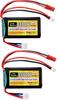 2PCS 7.4V 2S 50C 800mAh Lithium Battery Compatible with JST and PH2.0 Plugs for SCX24 Remote Control Cars, 110, 116, 118, and 124 Scale RC Cars,