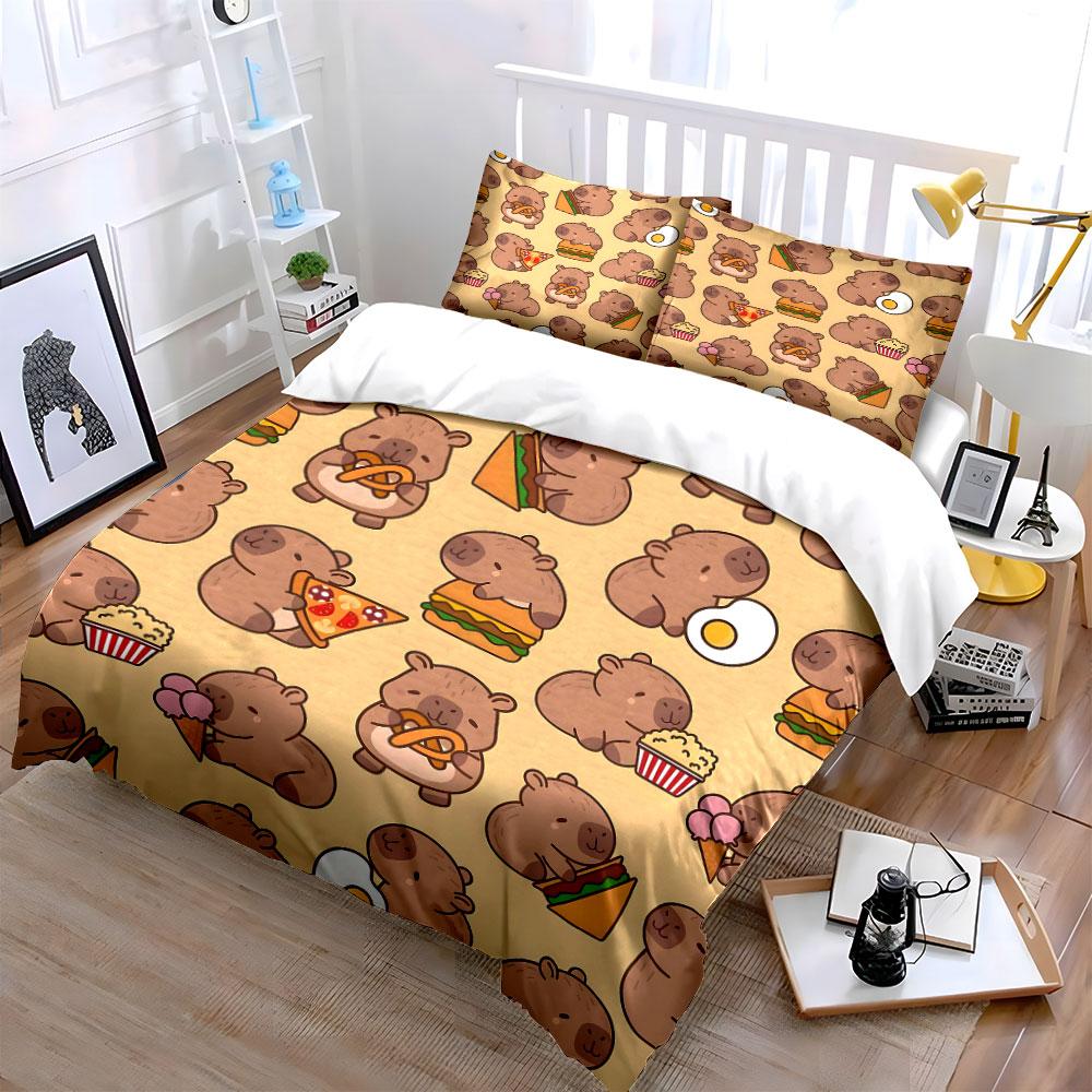 Capybaras eating various foods. Bedding sets Duvet cover sets Duvet covers Pillowcases(1 * Duvet Cover 2 * Pillowcases without duvet insert)