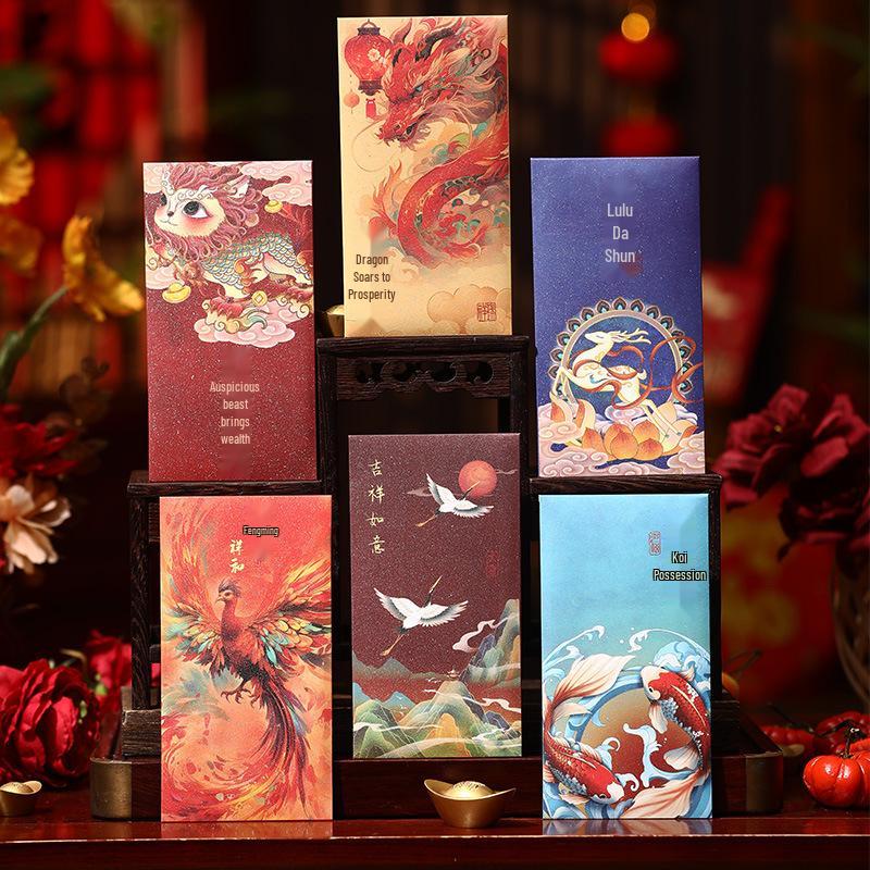 

2025 Chinese Style Year of the Snake Red Envelopes - High-End Creative Lucky Money Gift for Spring Festival and New Year 6 pieces mixed, 100-3000 yuan