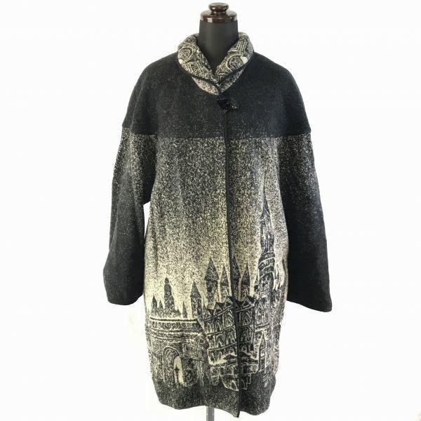 

Franca Valentina/Wool Coat/Outerwear/Women s F/Black×White/Hidden Buttons/Architectural Pattern