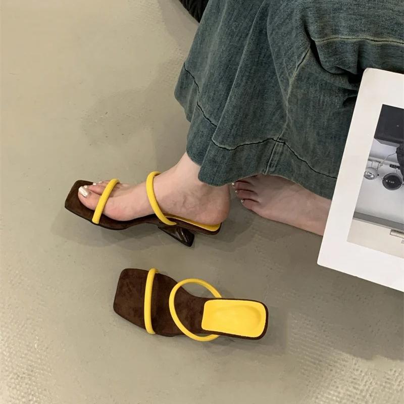 Fashion Comfort Square Toe Wedges Slippers Women Fashion Sexy Open Toe Narrow Band Design Slide Sandals Elegant Party Zapatos Para Mujer