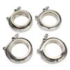 4pcs 3in V Band Clamp Flange Kit Stainless Steel Silver Universal for Turbo Downpipe Exhaust