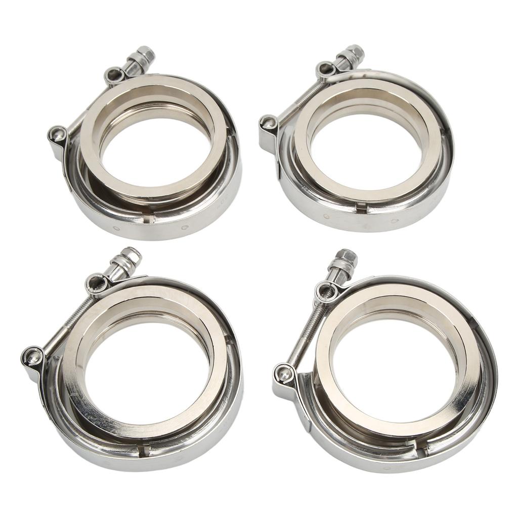 4pcs 3in V Band Clamp Flange Kit Stainless Steel Silver Universal for Turbo Downpipe Exhaust
