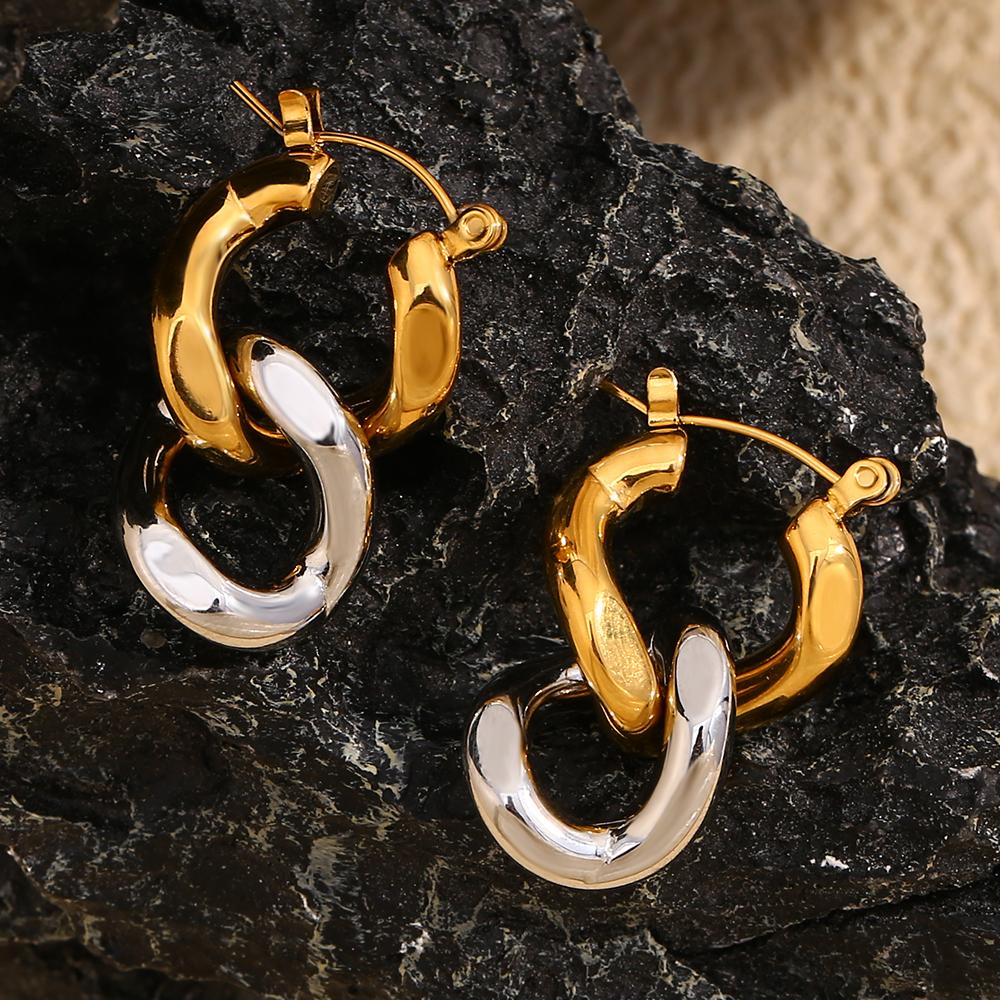 MamacitaSlay Stainless Steel Mixed Color Double-layer Earrings Unique Cool Waterproof Jewelry Women's Charm Statement EarrIings