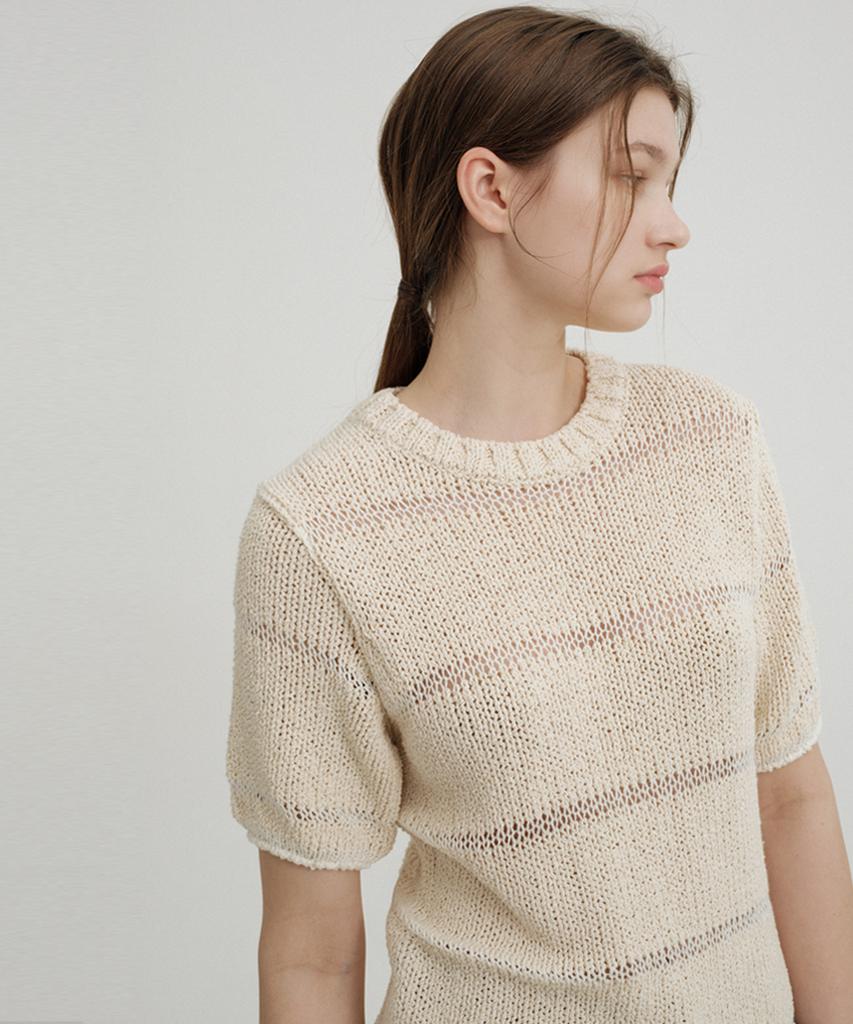 AVA MOLLI Stripe Shot Sleeve Knit (Natural)