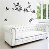 60*24cm Birds Tree Branch Leaves DIY Art Wall Stickers Removable Vinyl Living Room Decal (Color: Black)
