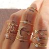 Sada prstenů s českým zlatým řetízkem pro ženy Fashion Boho Coin Snake Moon Rings Dárkové šperky Party Trend