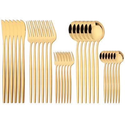 30Pcs Gold Dinnerware Cutlery Set High Quality Stainless Steel Flatware Knife Teaspoon Fork Tableware Western Kitchen Silverware