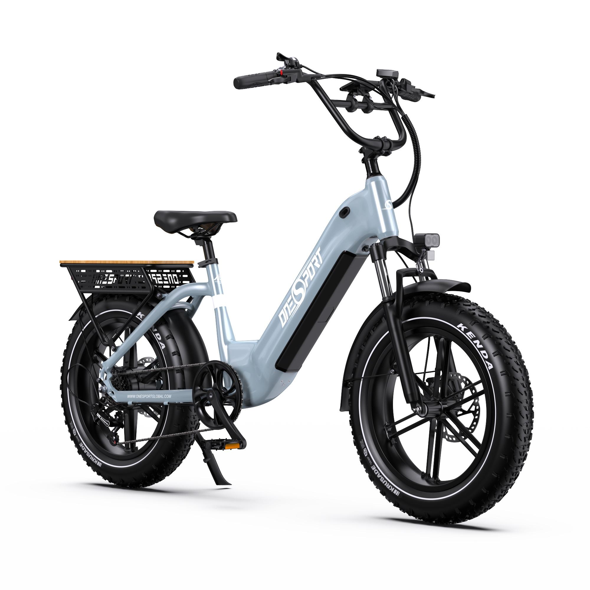ONESPORT OT08 Weiß/Grau 48V 18AH Abnehmbarer Akku 20 * 4,0-Zoll-Reifen 7-Gang Hydraulische Bremse City Elektrofahrrad EBIKE grau