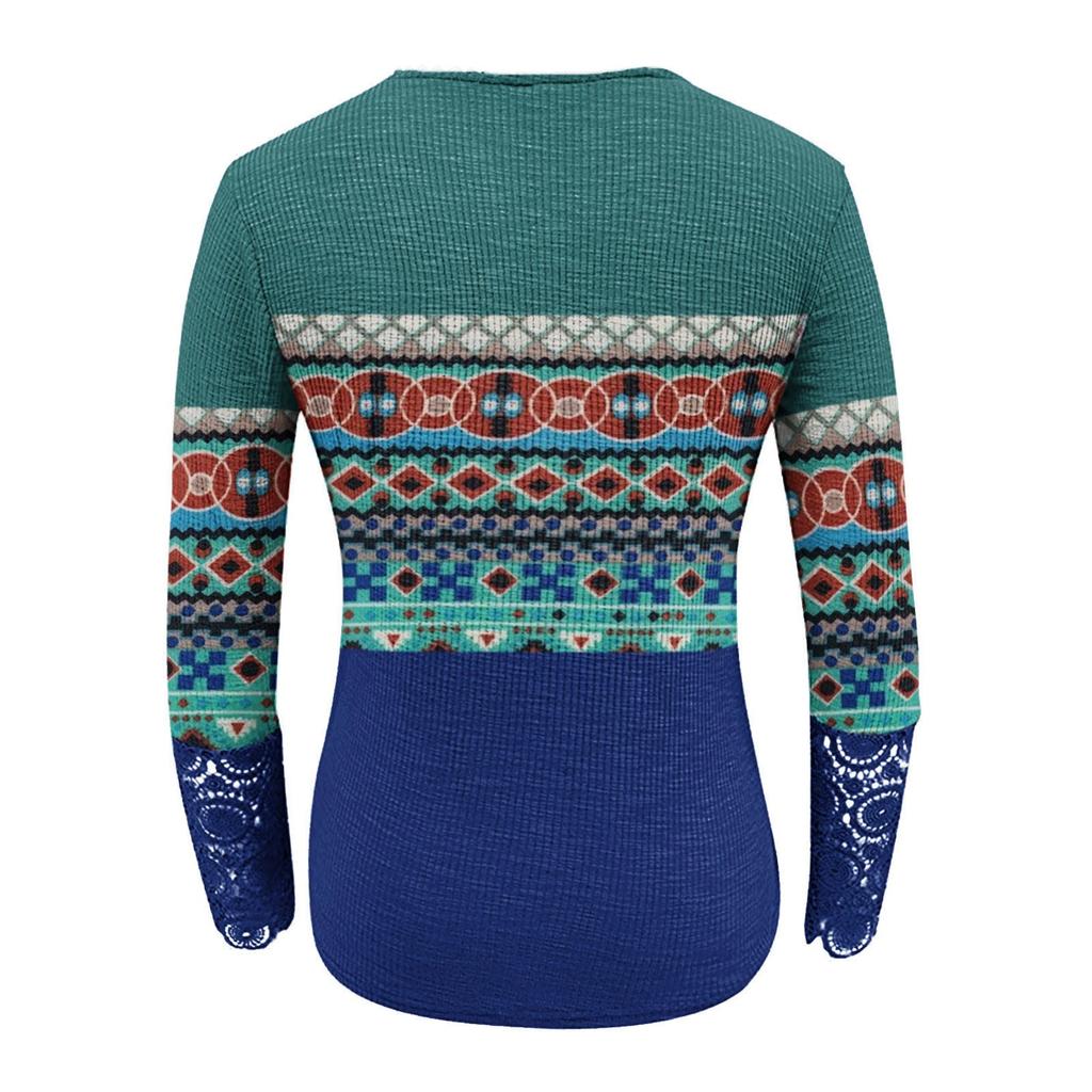 Ladies O Neck Casual Lace Stitching Sleeve Casual Comfortable Loose Print T-Shirt Top