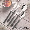 24/30Pcs Knife Forks Dessert Spoon Cutlery Set White Wood Handle Dinnerware Set Steak Stainless Steel Tableware Kitchen Flatware
