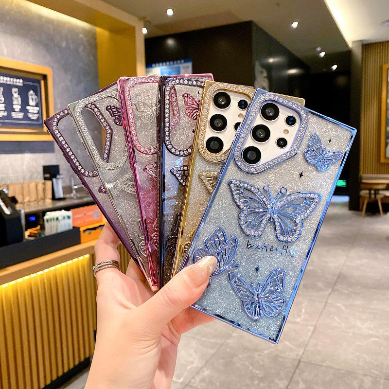Applicable To Samsung S25ultra Mobile Phone Case Three-dimensional Point Drill Butterfly A26 Flash Drill Gradient S24 Electroplating Anti Fall