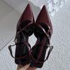 Mode Neues Schuhwerk Weinrot Mode Knöchelriemen Pumps Damen High Heels Schuhe Weiblich Spitz Zehenpartie Party Damen Absatzschuhe Sandalen